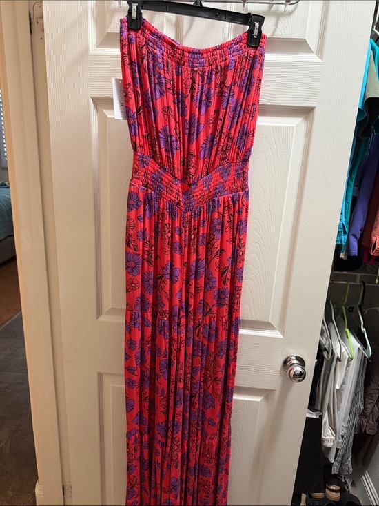 Jessica Simpson Pants - Wide Leg Jumpsuit Red with Purple Floral Print